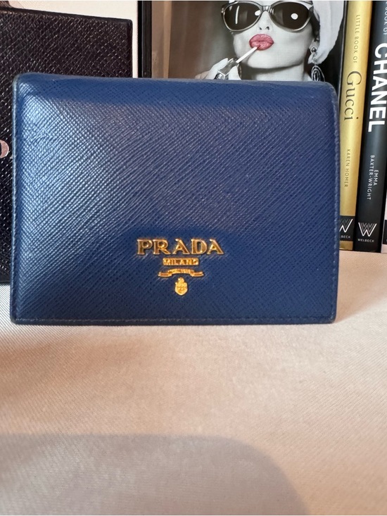 Prada Handbags - Prada Navy Saffiano Multicolor Leather Bifold Wallet with Gold Logo